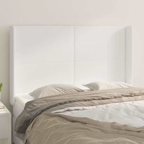 Tăblie de pat cu aripioare, alb, 147x16x118/128 cm, piele eco