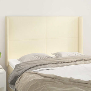 Tăblie de pat cu aripioare, crem, 147x16x118/128 cm, piele eco