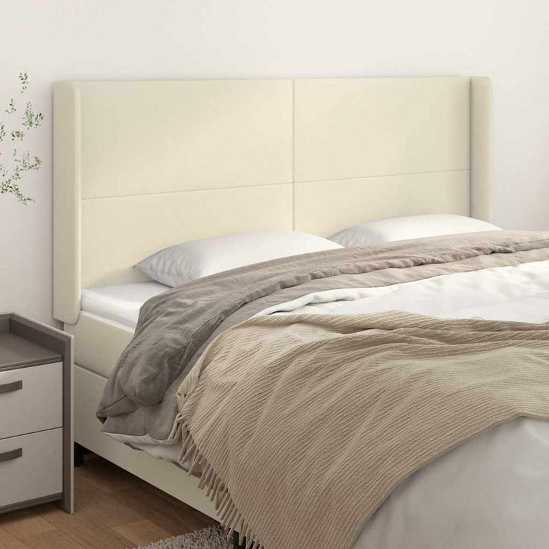 Tăblie de pat cu aripioare, crem, 183x16x118/128 cm, piele eco