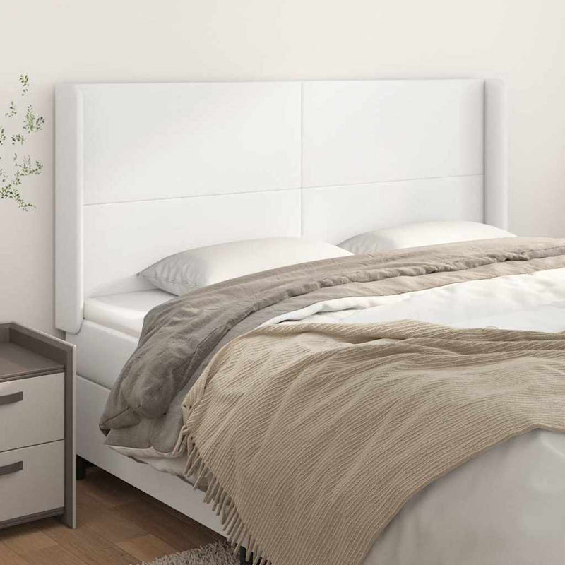 Tăblie de pat cu aripioare, alb, 203x16x118/128 cm, piele eco