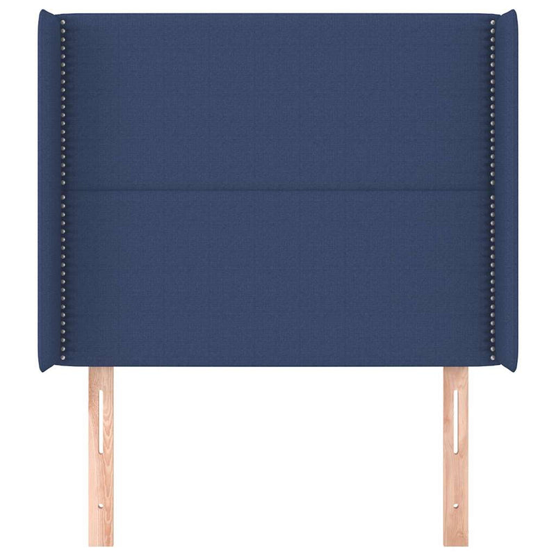 Tăblie de pat cu aripioare, albastru, 93x16x118/128 cm, textil