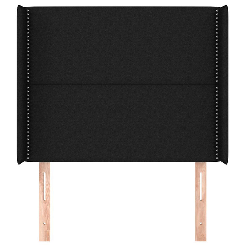 Tăblie de pat cu aripioare, negru, 103x16x118/128 cm, textil