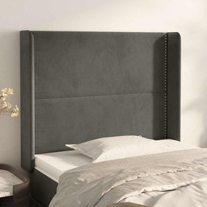 Tăblie de pat cu aripioare gri închis 83x16x118/128 cm catifea
