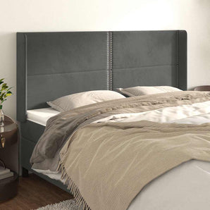 Tăblie de pat cu aripioare gri închis 183x16x118/128 cm catifea