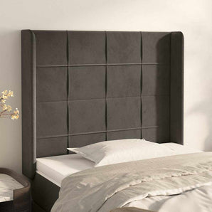 Tăblie de pat cu aripioare gri închis 93x16x118/128 cm catifea