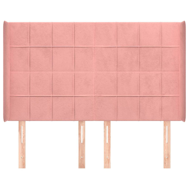 Tăblie de pat cu aripioare, roz, 147x16x118/128 cm, catifea