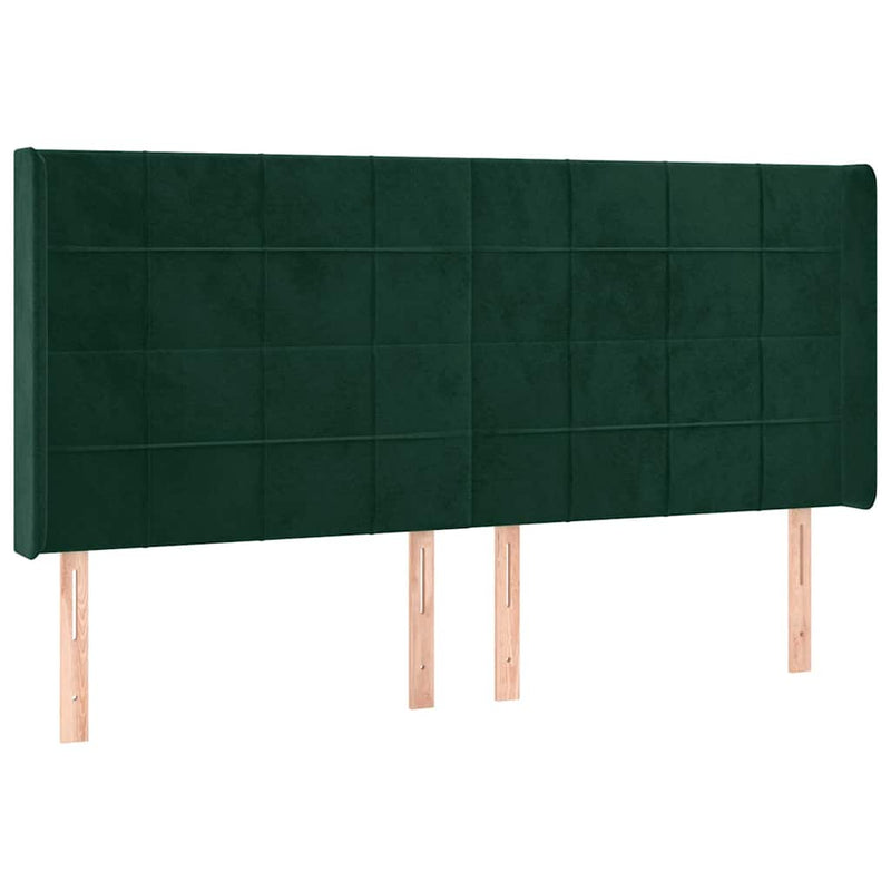 Tăblie pat cu aripioare verde închis 183x16x118/128 cm catifea