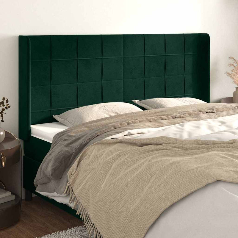 Tăblie pat cu aripioare verde închis 183x16x118/128 cm catifea