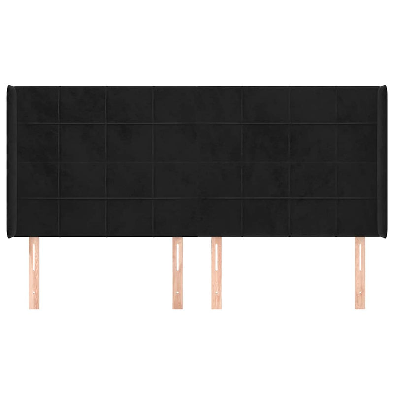 Tăblie de pat cu aripioare, negru, 203x16x118/128 cm, catifea