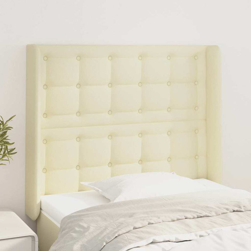 Tăblie de pat cu aripioare, crem, 93x16x118/128 cm, piele eco