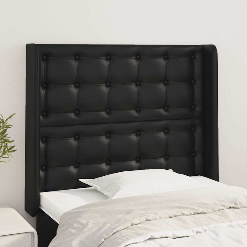 Tăblie de pat cu aripioare, negru, 103x16x118/128 cm, piele eco