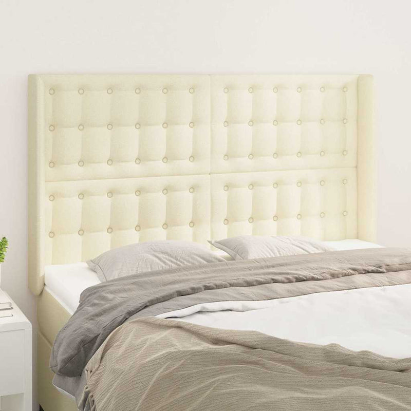 Tăblie de pat cu aripioare, crem, 147x16x118/128 cm, piele eco