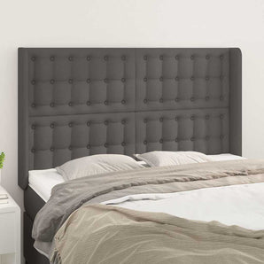 Tăblie de pat cu aripioare gri 147x16x118/128 cm piele eco