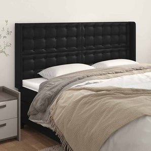 Tăblie de pat cu aripioare, negru, 203x16x118/128 cm, piele eco