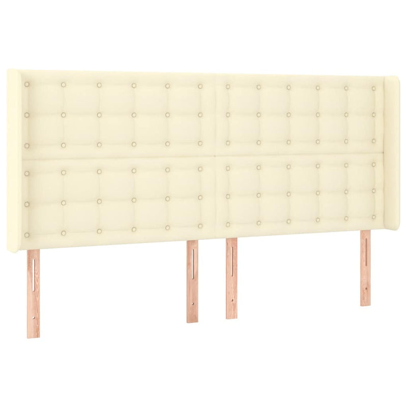 Tăblie de pat cu aripioare, crem, 203x16x118/128 cm, piele eco
