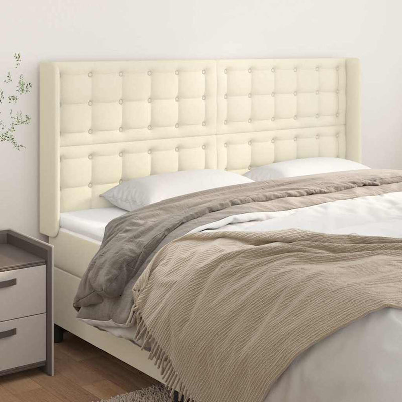 Tăblie de pat cu aripioare, crem, 203x16x118/128 cm, piele eco