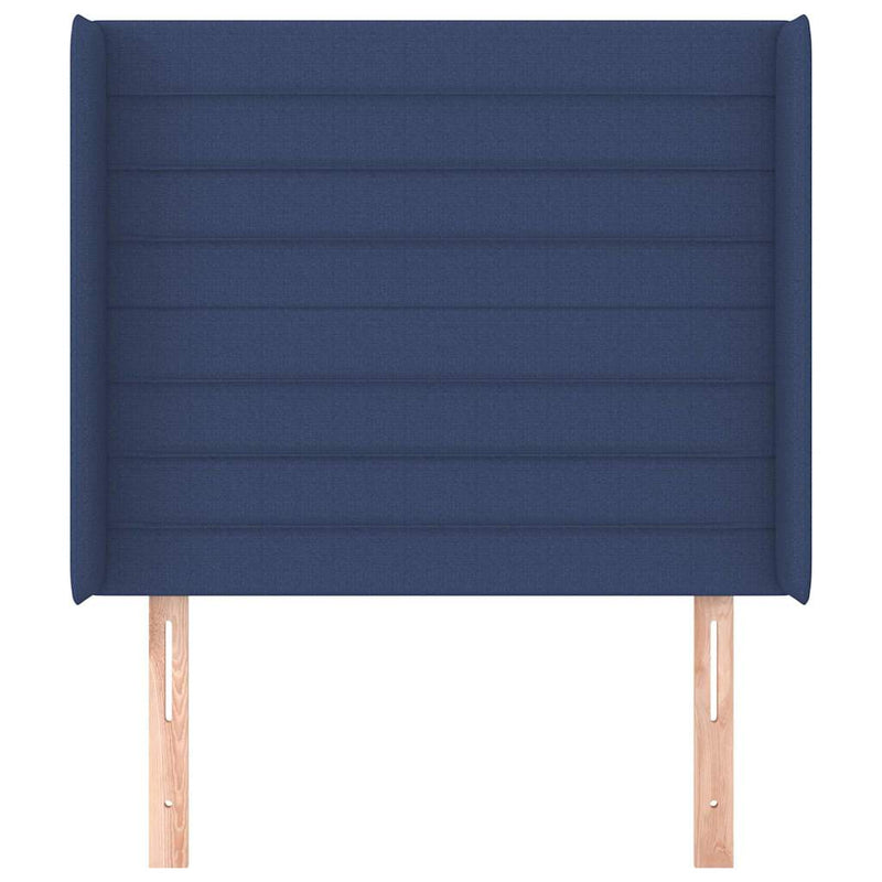 Tăblie de pat cu aripioare, albastru, 83x16x118/128 cm, textil