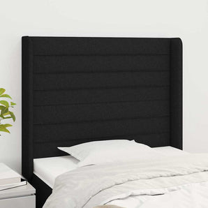Tăblie de pat cu aripioare, negru, 103x16x118/128 cm, textil