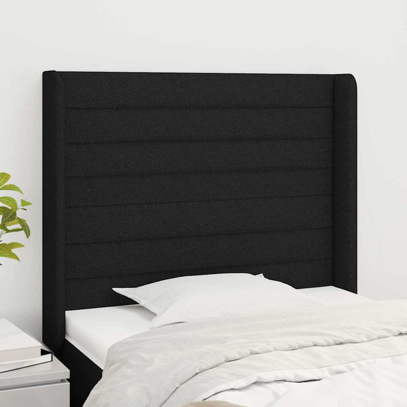 Tăblie de pat cu aripioare, negru, 103x16x118/128 cm, textil