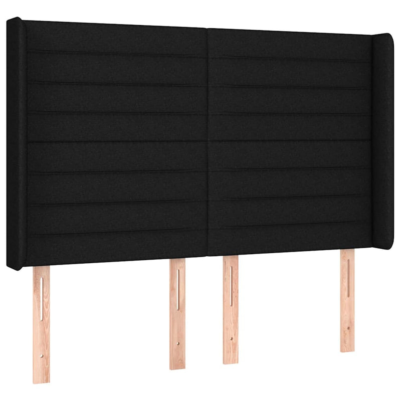 Tăblie de pat cu aripioare, negru, 147x16x118/128 cm, textil