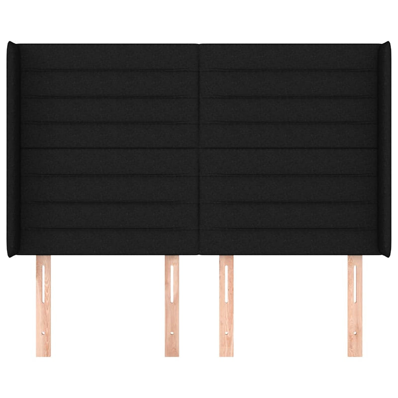 Tăblie de pat cu aripioare, negru, 147x16x118/128 cm, textil