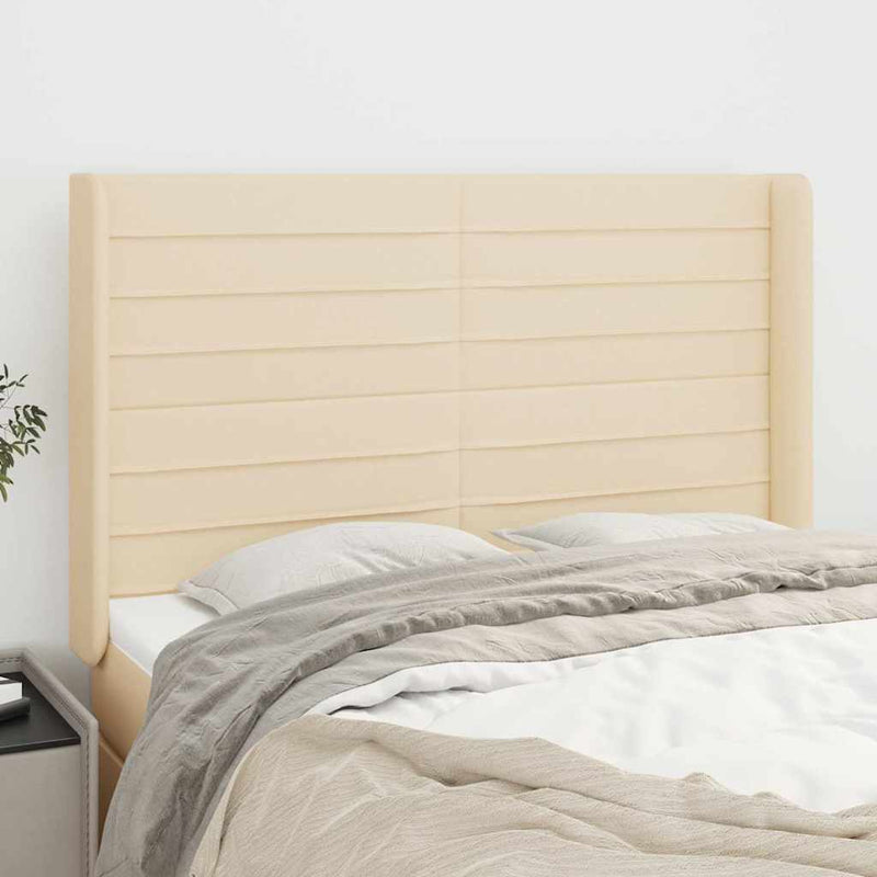 Tăblie de pat cu aripioare, crem, 147x16x118/128 cm, textil