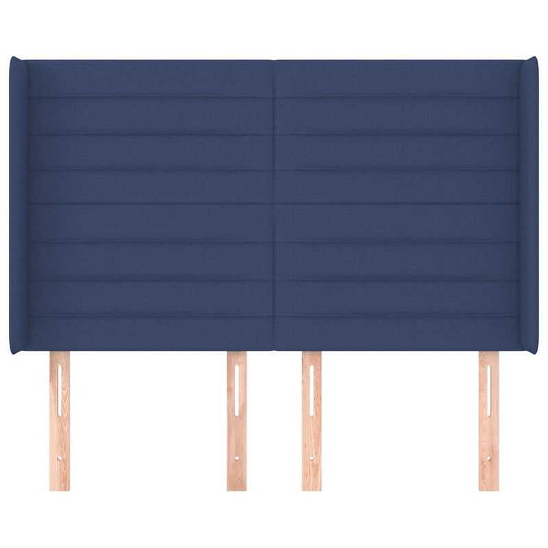 Tăblie de pat cu aripioare, albastru, 147x16x118/128 cm, textil