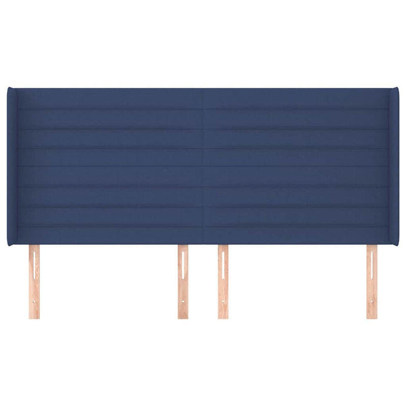 Tăblie de pat cu aripioare, albastru, 203x16x118/128 cm, textil