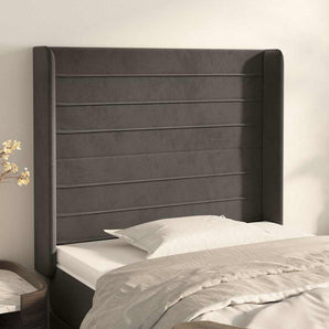 Tăblie de pat cu aripioare gri închis 83x16x118/128 cm catifea