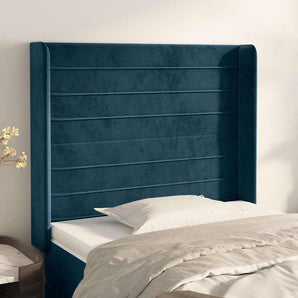 Tăblie pat cu aripioare albastru închis 83x16x118/128cm catifea