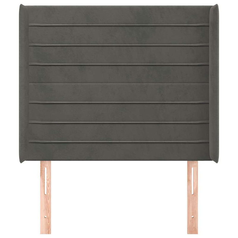 Tăblie de pat cu aripioare gri închis 103x16x118/128 cm catifea
