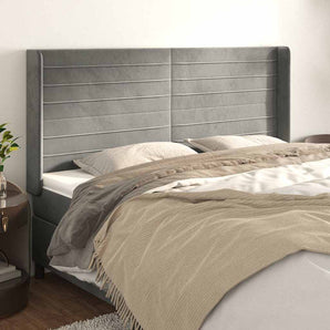 Tăblie de pat cu aripioare gri deschis 163x16x118/128cm catifea