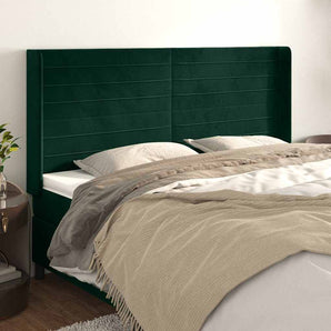 Tăblie pat cu aripioare verde închis 163x16x118/128 cm catifea