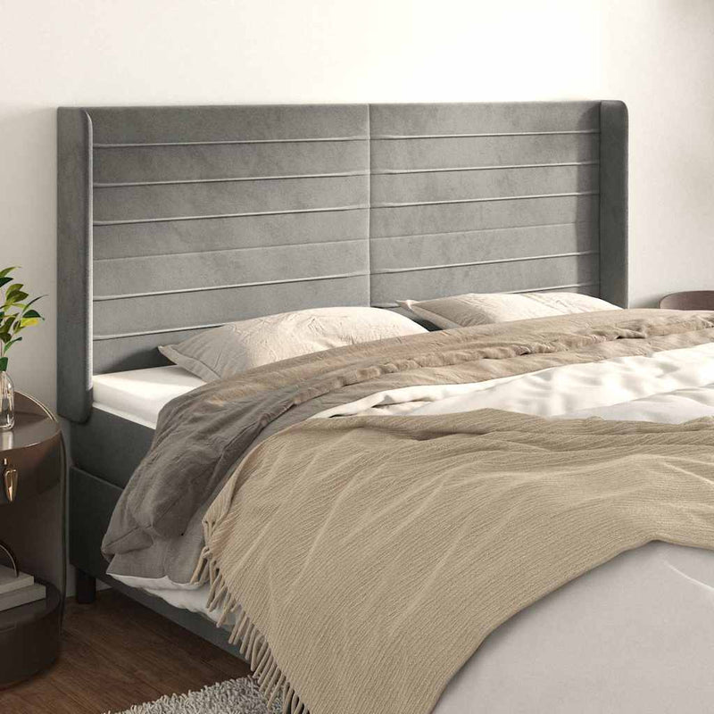 Tăblie de pat cu aripioare gri deschis 183x16x118/128cm catifea