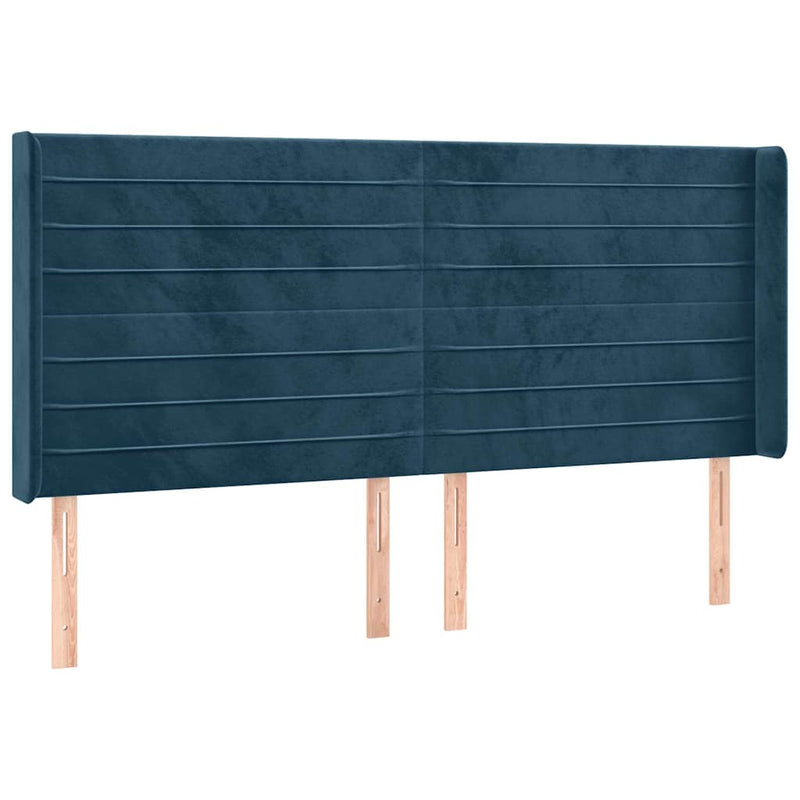 Tăblie pat cu urechi albastru închis 183x16x118/128 cm catifea