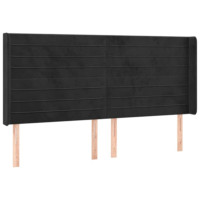Tăblie de pat cu aripioare, negru, 203x16x118/128 cm, catifea