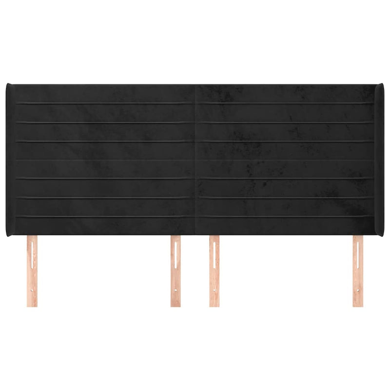 Tăblie de pat cu aripioare, negru, 203x16x118/128 cm, catifea