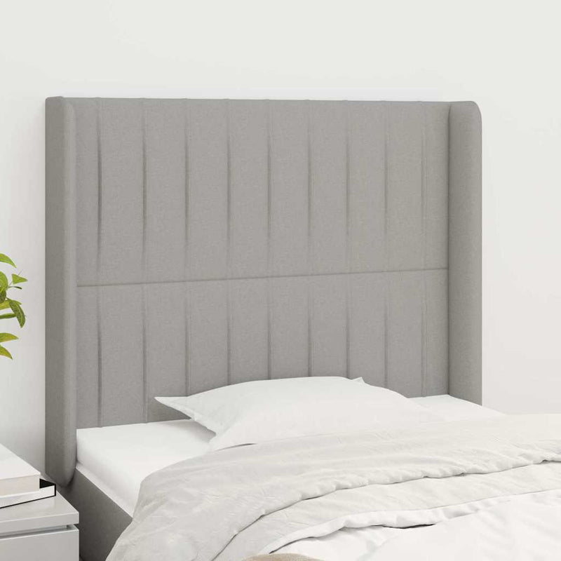 Tăblie de pat cu aripioare gri deschis 83x16x118/128 cm textil