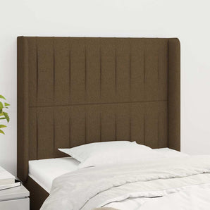 Tăblie de pat cu aripioare maro închis 93x16x118/128 cm textil
