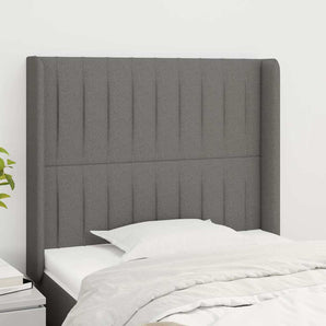 Tăblie de pat cu aripioare gri închis 103x16x118/128 cm textil
