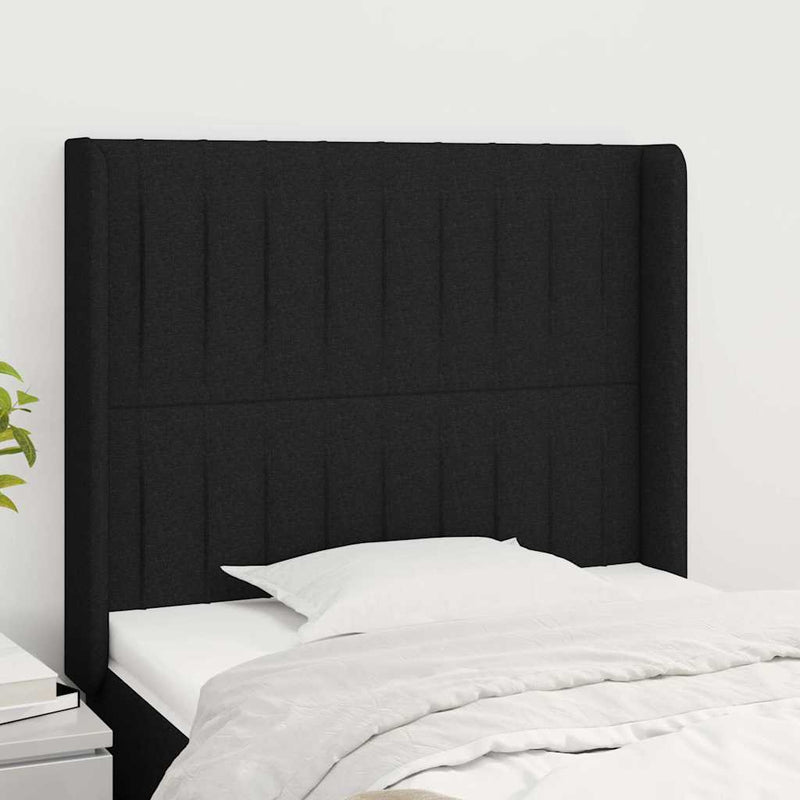 Tăblie de pat cu aripioare, negru, 103x16x118/128 cm, textil