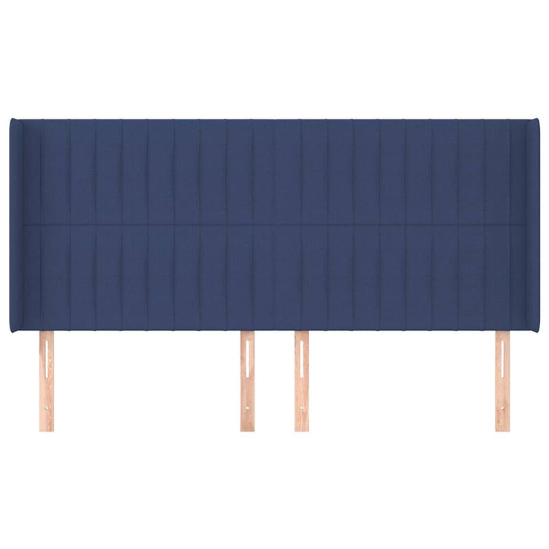 Tăblie de pat cu aripioare, albastru, 163x16x118/128 cm, textil