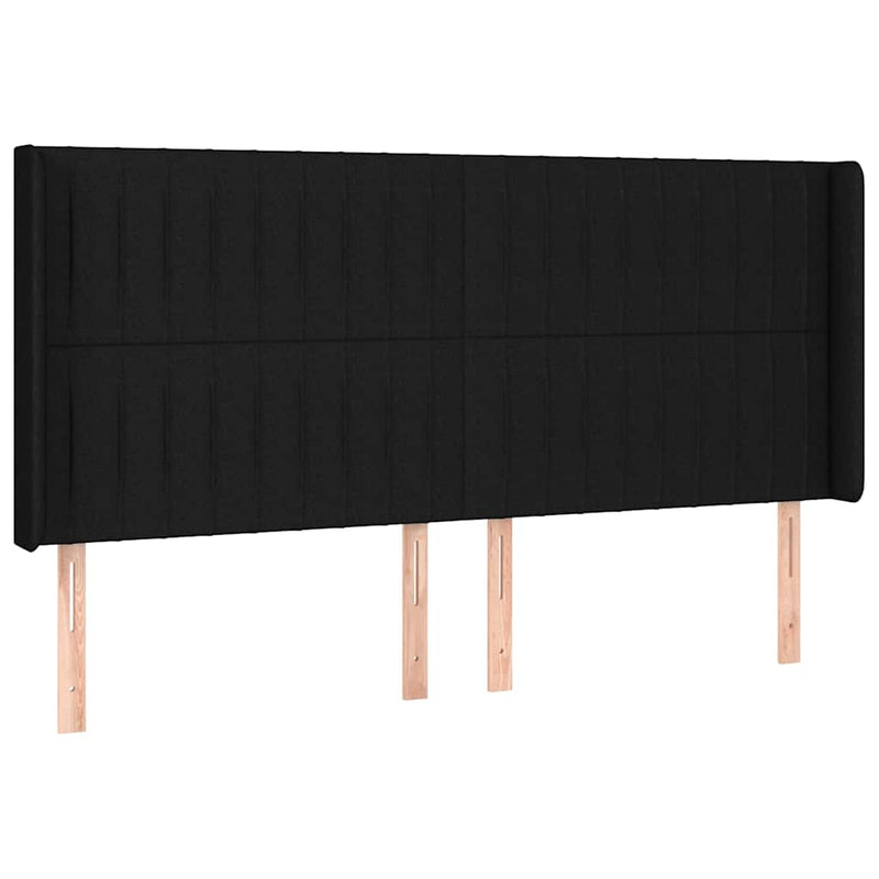 Tăblie de pat cu aripioare, negru, 183x16x118/128 cm, textil