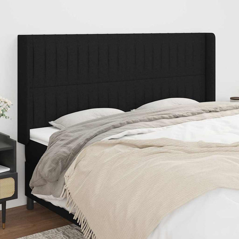 Tăblie de pat cu aripioare, negru, 183x16x118/128 cm, textil