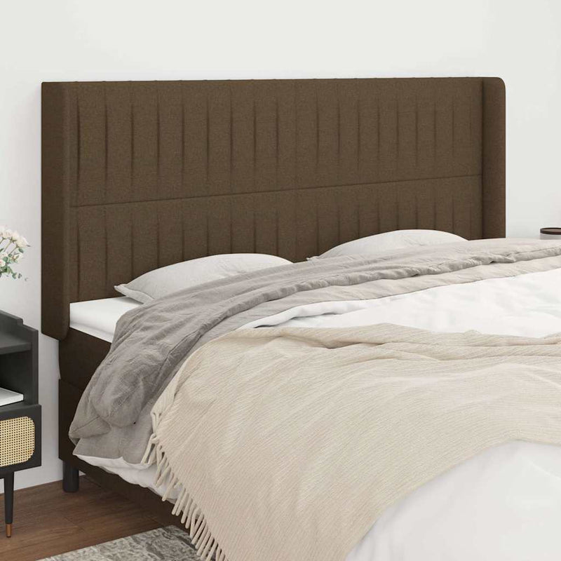 Tăblie de pat cu aripioare maro închis 203x16x118/128 cm textil