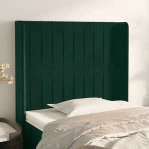 Tăblie pat cu aripioare verde închis 83x16x118/128 cm catifea