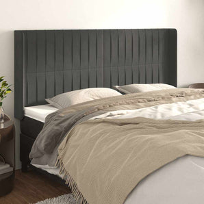 Tăblie de pat cu aripioare gri închis 163x16x118/128 cm catifea