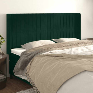 Tăblie pat cu aripioare verde închis 163x16x118/128 cm catifea