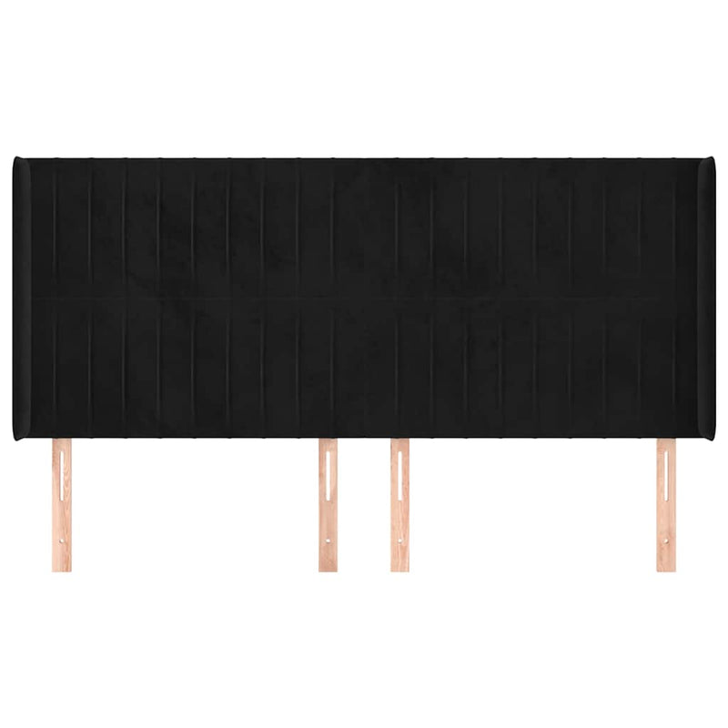 Tăblie de pat cu aripioare, negru, 183x16x118/128 cm, catifea