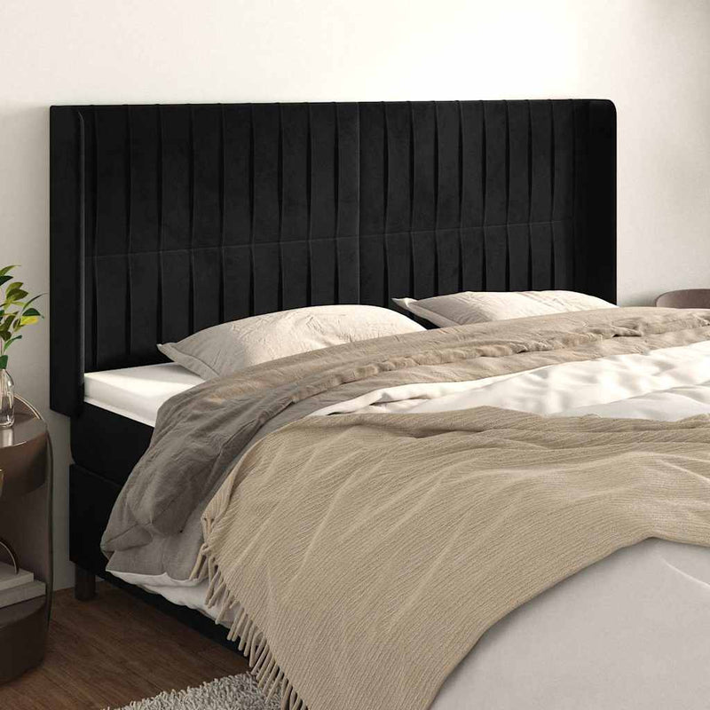 Tăblie de pat cu aripioare, negru, 183x16x118/128 cm, catifea